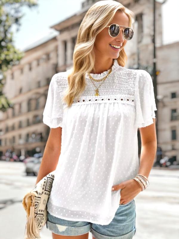 Anna Kaci Shirred Lace Detail Blouse