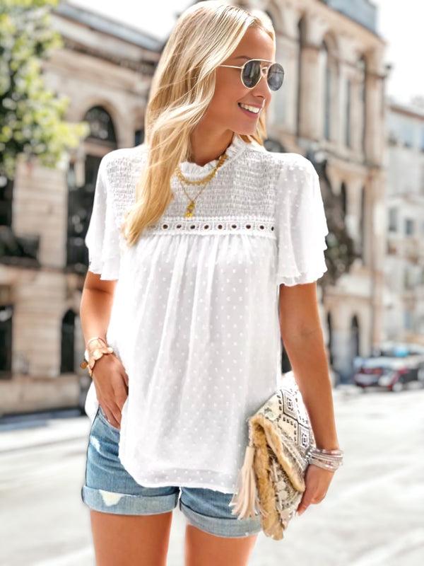 Anna Kaci Shirred Lace Detail Blouse