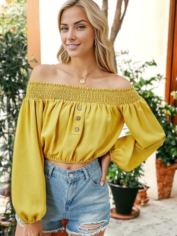 anna kaci Shirred Off Shoulder Crop Top