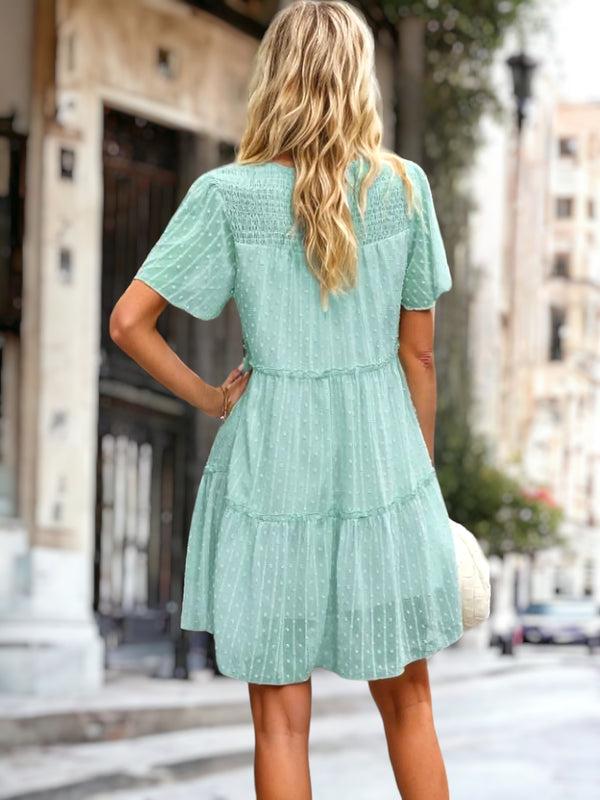 Anna Kaci Shirred Round Neck Tiered Dress
