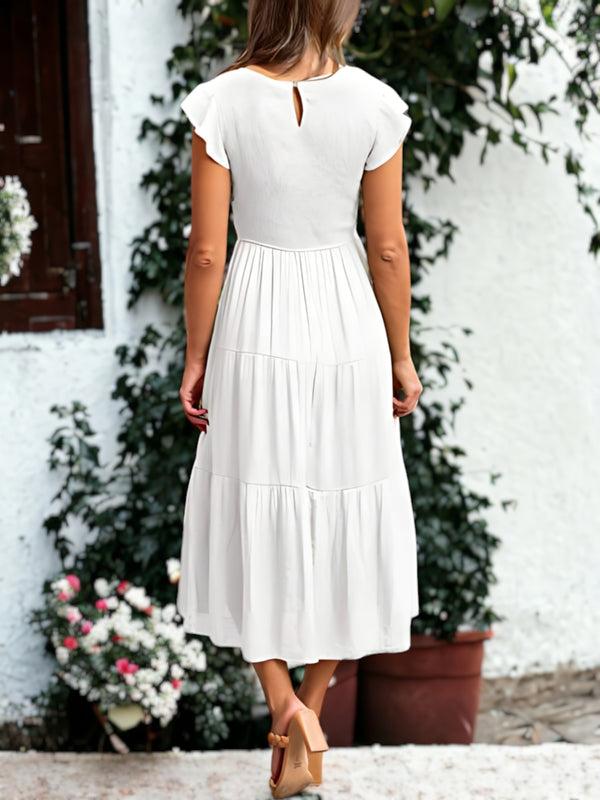 Anna Kaci Shirred Ruffle Sleeve Midi Dress