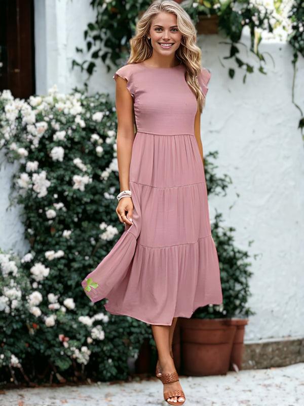 Anna Kaci Shirred Ruffle Sleeve Midi Dress