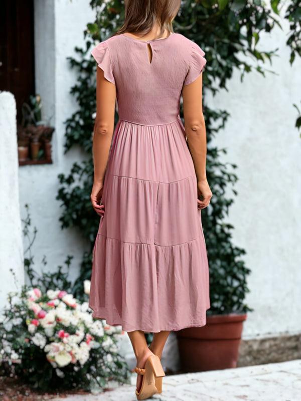 Anna Kaci Shirred Ruffle Sleeve Midi Dress