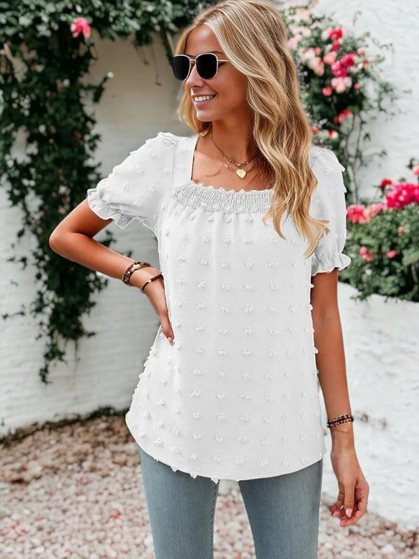 Anna Kaci Shirred Square Neck Puff Sleeve Blouse