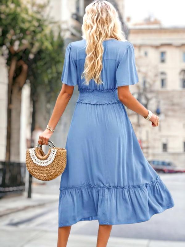 Anna Kaci Shirred Waist Ruffle Hem Dress