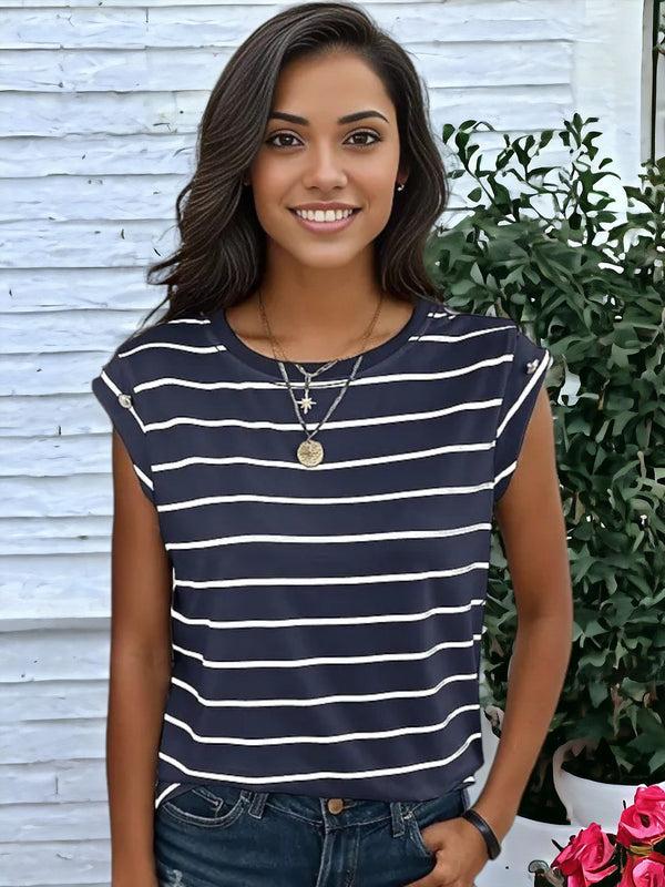 Anna Kaci Short Sleeved Striped Pattern T-Shirt