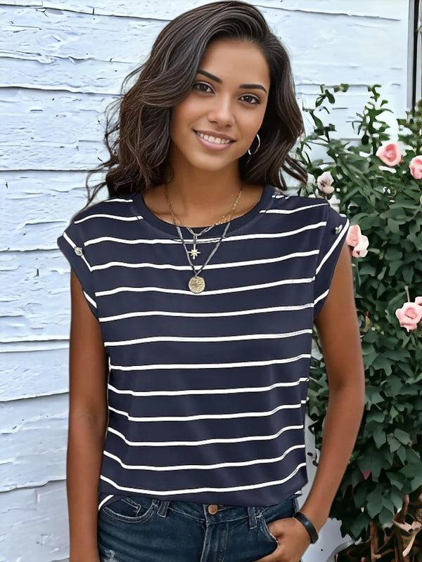 Anna Kaci Short Sleeved Striped Pattern T-Shirt