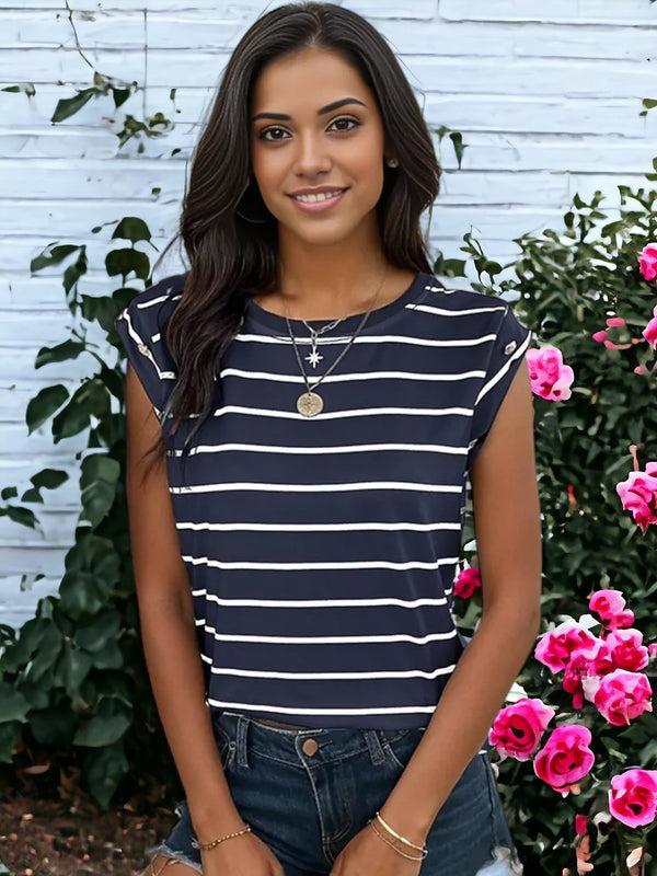 anna kaci Short Sleeved Striped Pattern T-Shirt