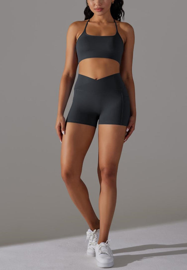 Anna Kaci Solid Color Backless Activewear Set