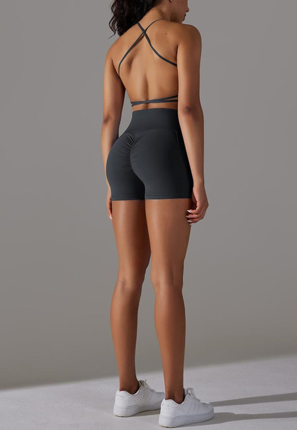 Anna Kaci Solid Color Backless Activewear Set