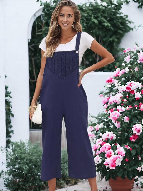 Anna Kaci Solid Color Eyelet Detail Overalls
