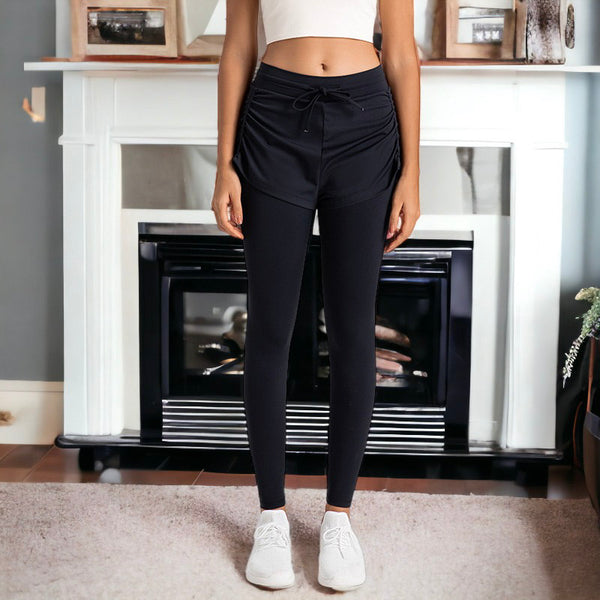 anna kaci Solid Color Layered Leggings