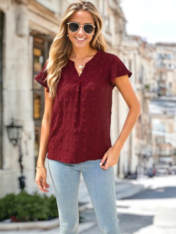 anna kaci Split V Neck Flutter Sleeve Blouse