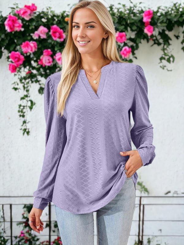 Anna Kaci Split V Neck Textured Blouse