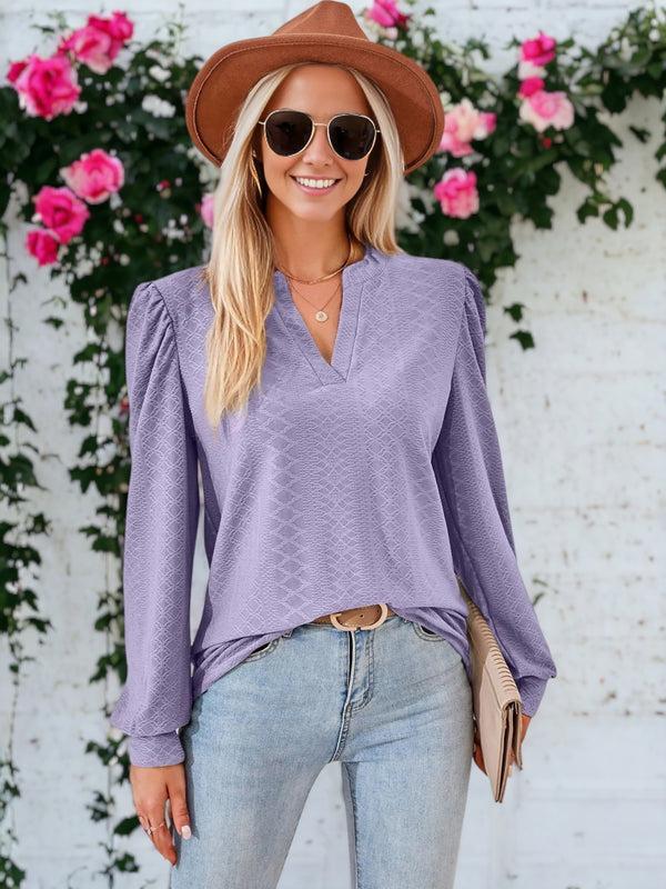 anna kaci Split V Neck Textured Blouse