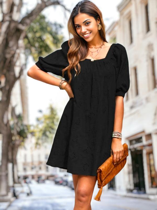 anna kaci Square Neck Eyelet Dress