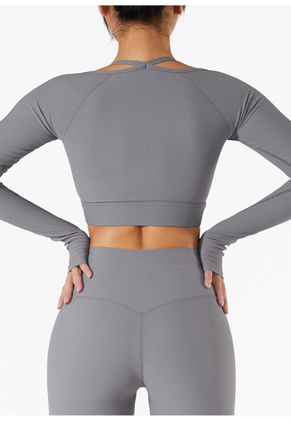 Anna Kaci Square Neck Long Sleeve Active Top