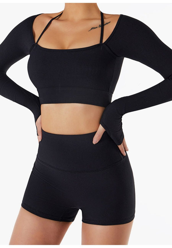 anna kaci Square Neck Long Sleeve Active Top