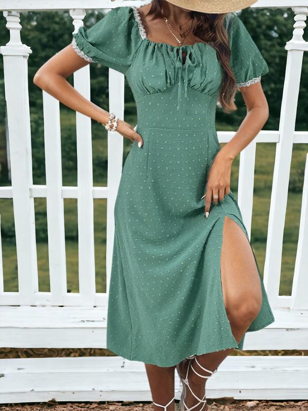 Anna Kaci Square Neck Slit Vintage Dress