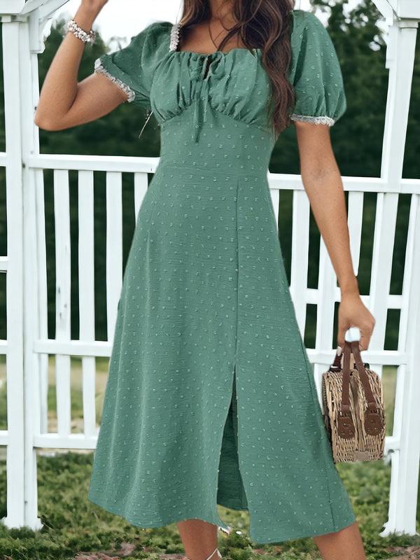 Anna Kaci Square Neck Slit Vintage Dress