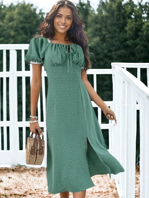 anna kaci Square Neck Slit Vintage Dress