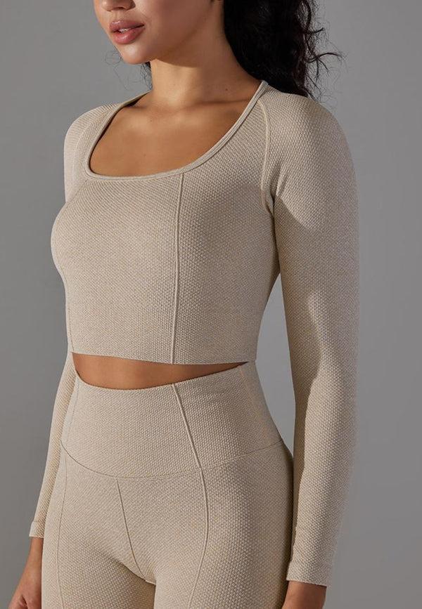 Anna Kaci Square Neck Textured Sports Top
