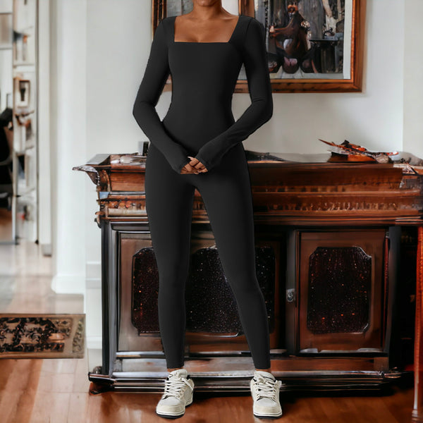anna kaci Square Neck Unitard Jumpsuit