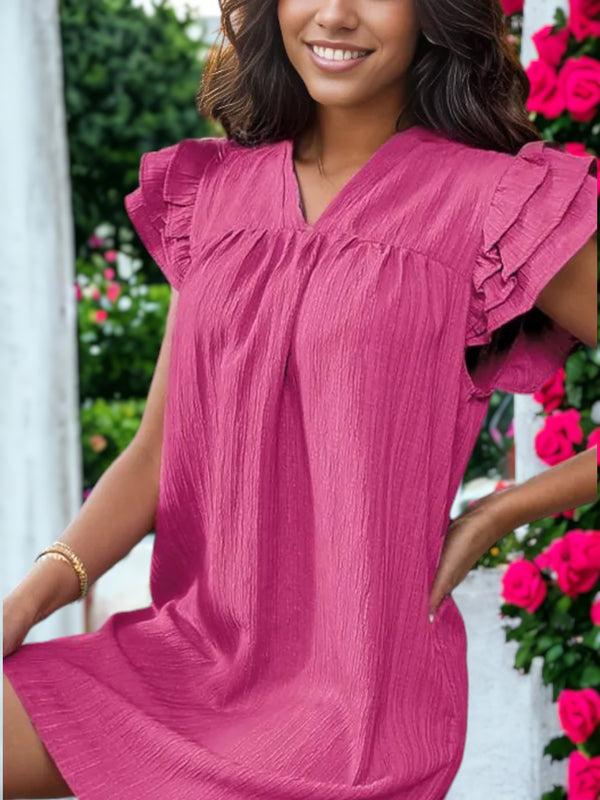 Anna Kaci Stand Up Collar Ruffle Sleeve Dress