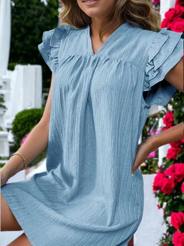 Anna Kaci Stand Up Collar Ruffle Sleeve Dress