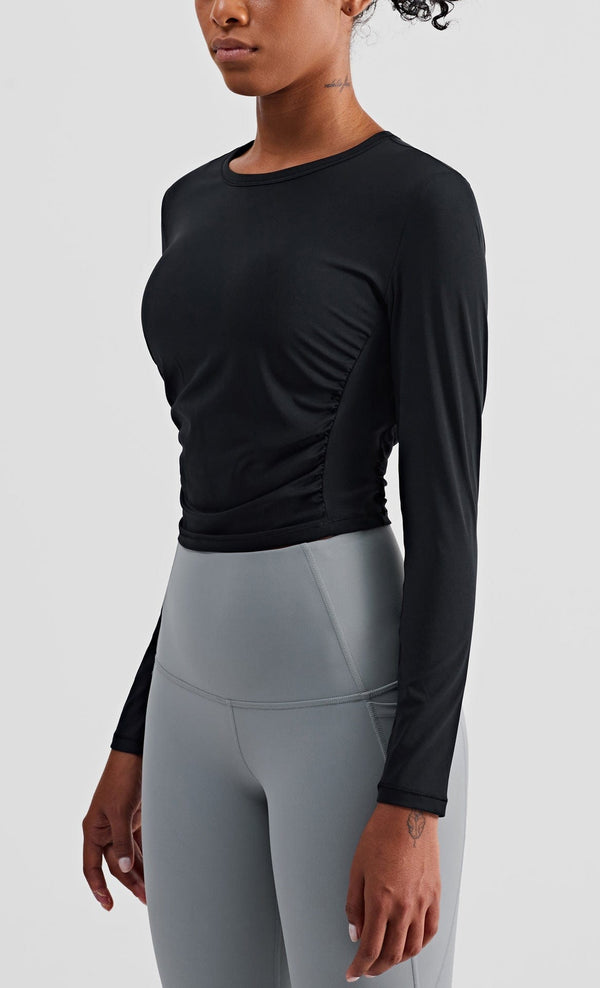Anna Kaci Stretchy Ruched Long Sleeve Active Shirt