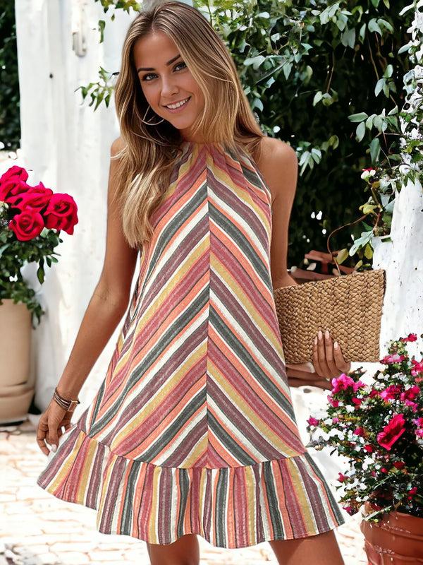 Anna Kaci Striped Round Neck Sleeveless Mini Dress