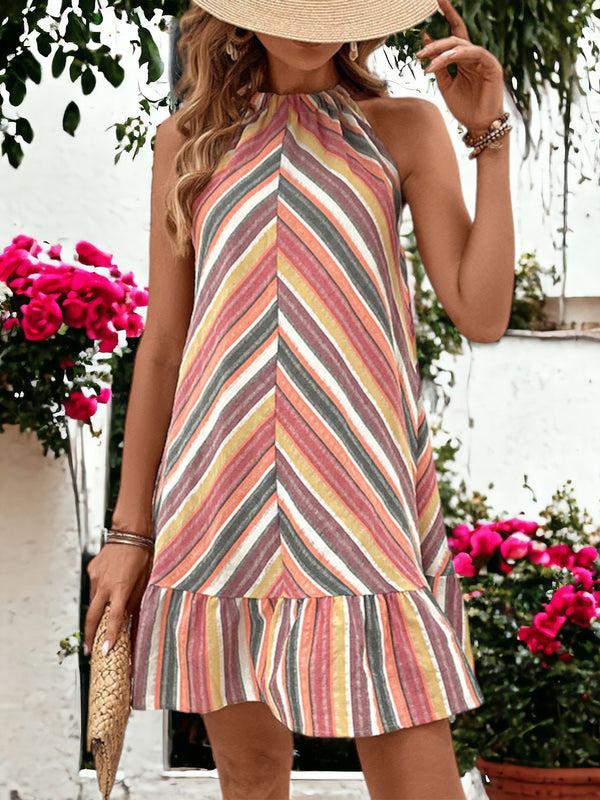 Anna Kaci Striped Round Neck Sleeveless Mini Dress