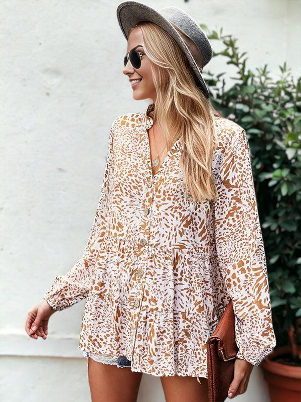 Anna Kaci Summer Print Button Blouse