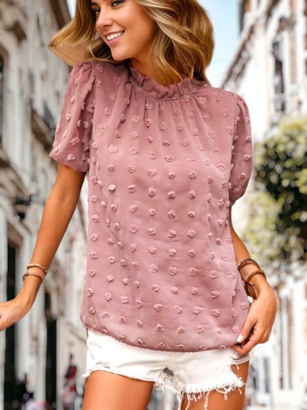 Anna Kaci Swiss Dot Puff Sleeve Blouse