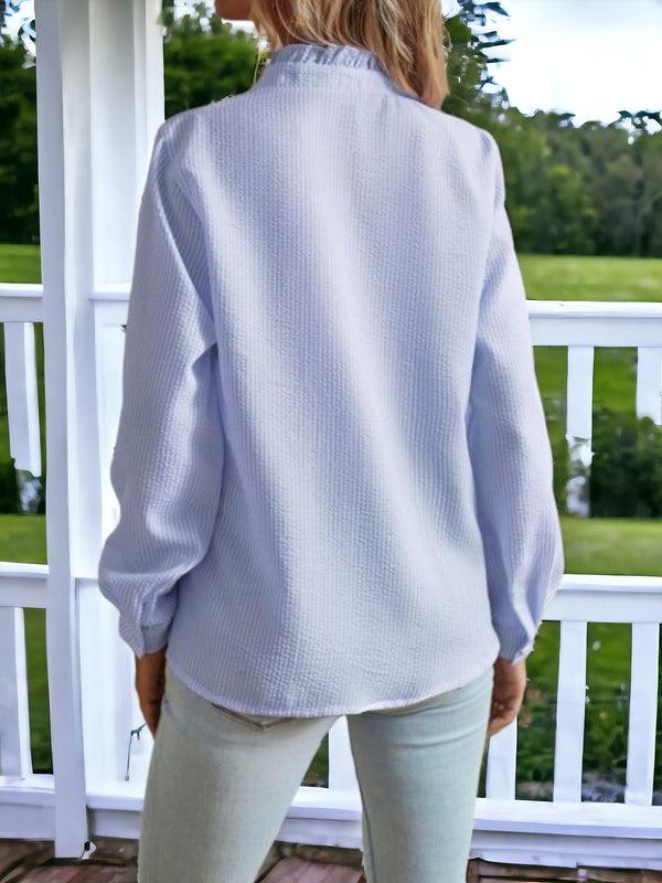 Anna Kaci Textured Striped Ruffle Detail Shirt