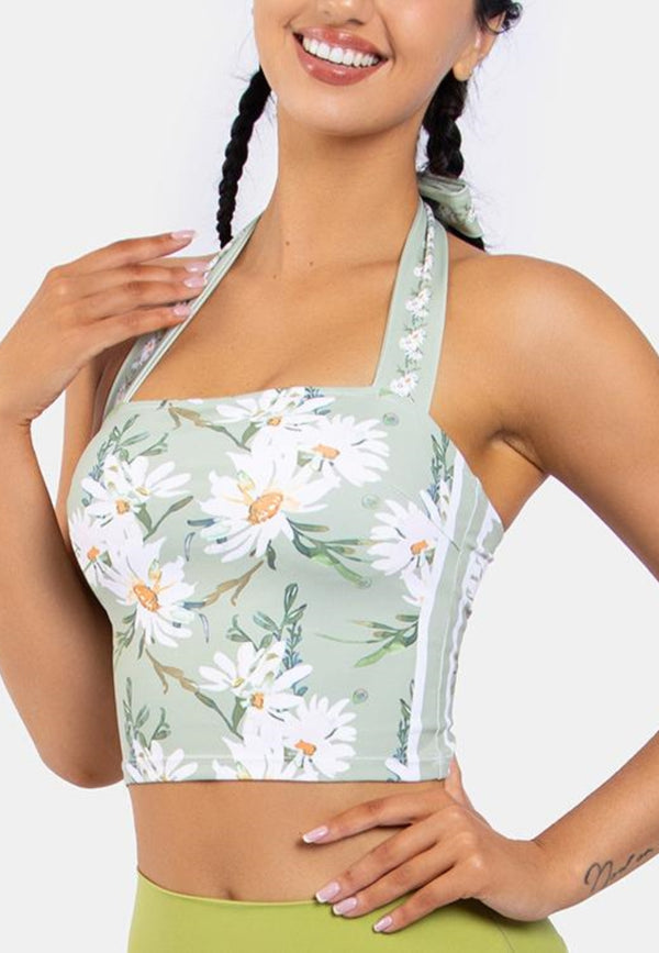 Anna Kaci Tie Neck Floral Sports Top