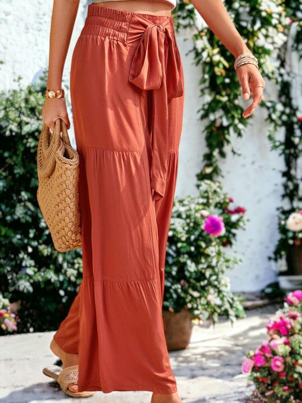 Anna Kaci Tie Waist Tiered Wide Leg Pants