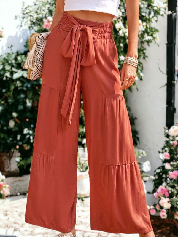 anna kaci Tie Waist Tiered Wide Leg Pants