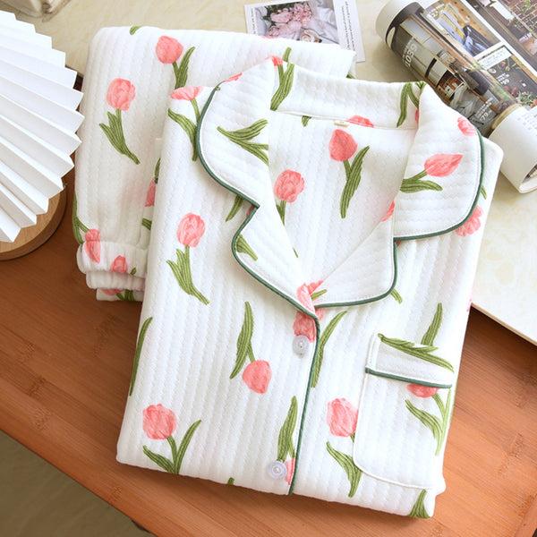 Anna Kaci Tulip Print Textured Pajama Coordinates