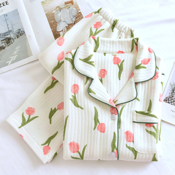 Anna Kaci Tulip Print Textured Pajama Coordinates