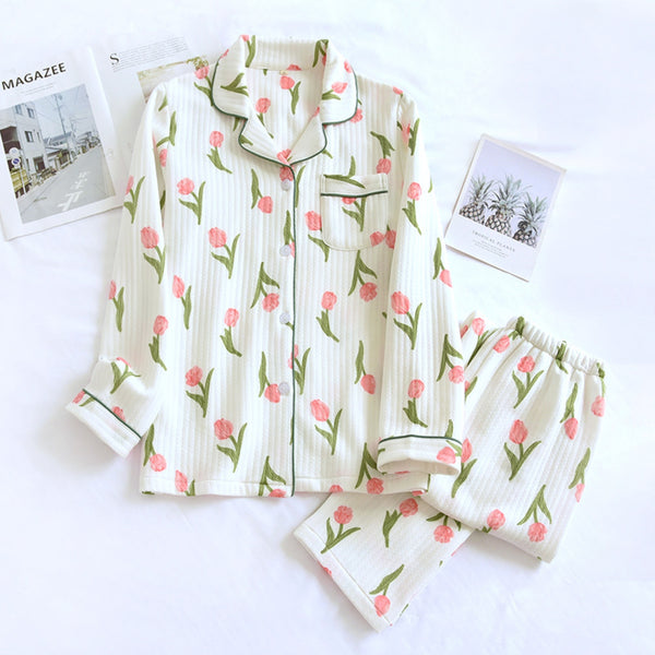 Anna Kaci Tulip Print Textured Pajama Coordinates