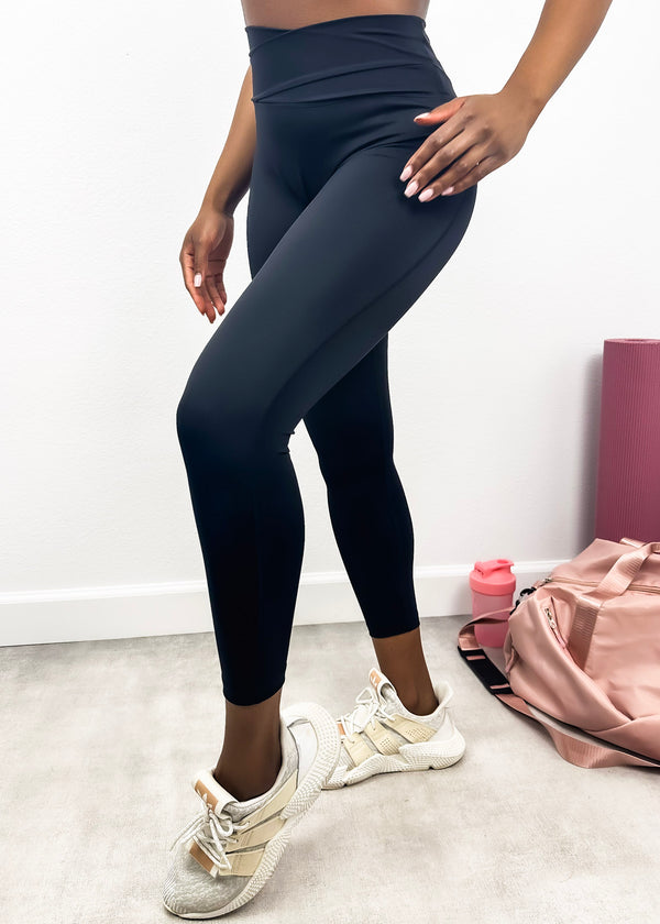 anna kaci Two Toned Cross High Waist Leggings
