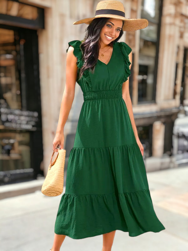 Anna Kaci V Neck Ruffle Detail Tiered Dress