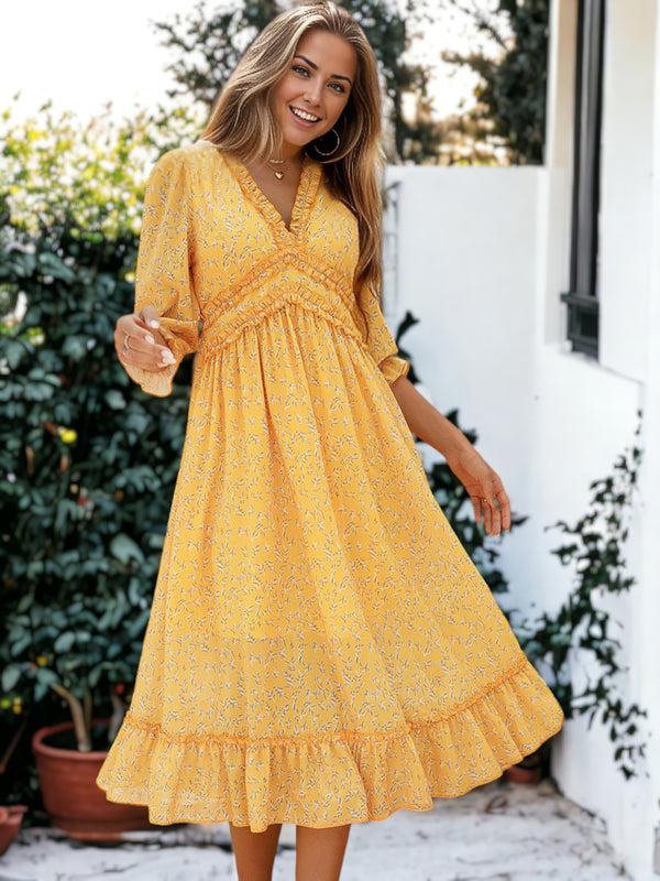 Anna Kaci V-neck Sexy Simple Printed Dress