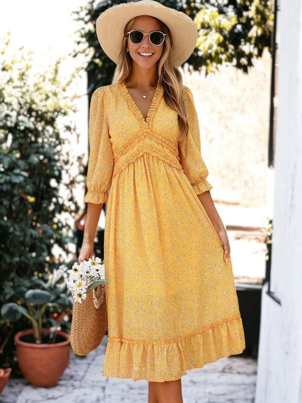 anna kaci V-neck Sexy Simple Printed Dress