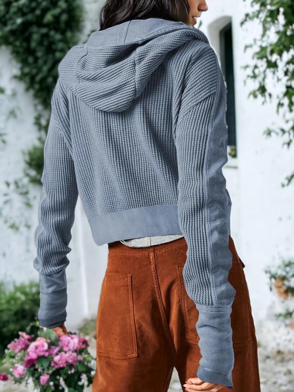 Anna Kaci Waffle Knit Button Neck Jacket