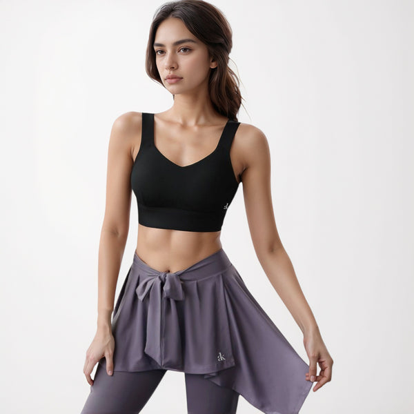 Anna Kaci Anna-Kaci Women's Adjustable Hook Back Sports Bra With Wide Shoulder Straps And Scoop Neck Front Design