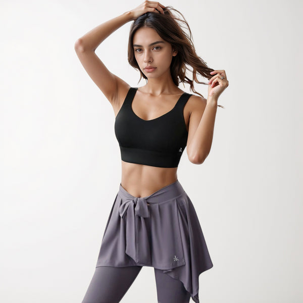 Anna Kaci Anna-Kaci Women's Adjustable Hook Back Sports Bra With Wide Shoulder Straps And Scoop Neck Front Design