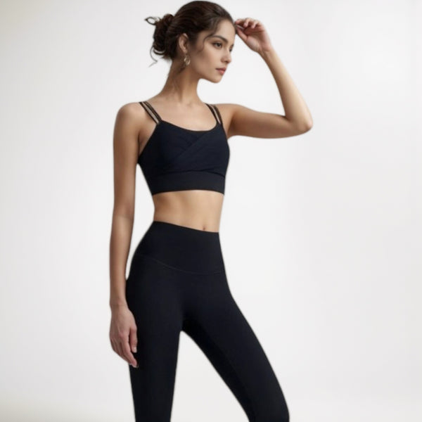 Anna Kaci Anna-Kaci Women's Crisscross Sports Bra With Double Strap Design And Ruched Front Detail For Active Comfort