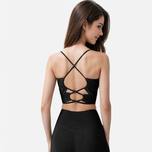 Anna Kaci Anna-Kaci Women's Crisscross Strappy Sports Bra With Lace-Up Detail